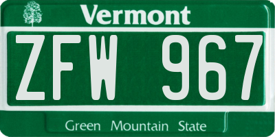 VT license plate ZFW967