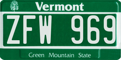VT license plate ZFW969