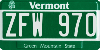 VT license plate ZFW970