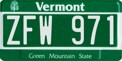 VT license plate ZFW971