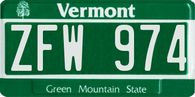 VT license plate ZFW974