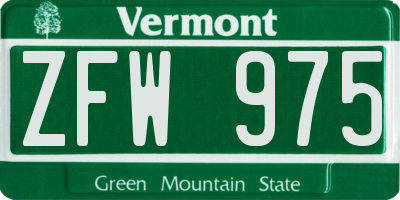 VT license plate ZFW975