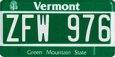 VT license plate ZFW976