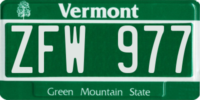 VT license plate ZFW977