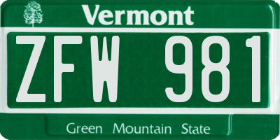 VT license plate ZFW981