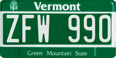 VT license plate ZFW990