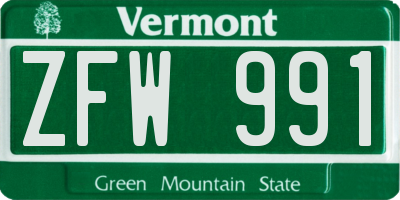 VT license plate ZFW991