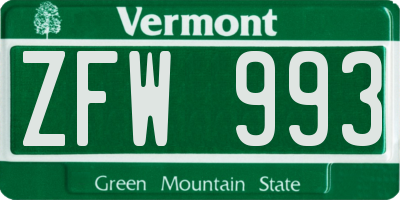 VT license plate ZFW993