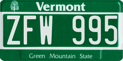 VT license plate ZFW995
