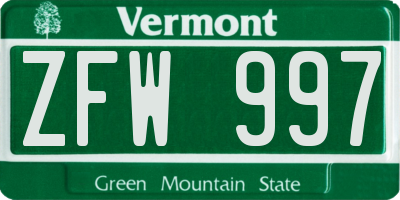 VT license plate ZFW997