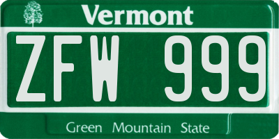 VT license plate ZFW999