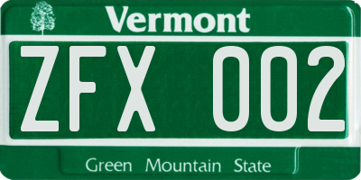 VT license plate ZFX002