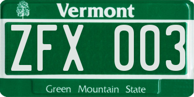 VT license plate ZFX003