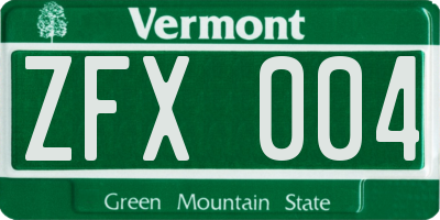 VT license plate ZFX004