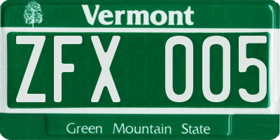 VT license plate ZFX005