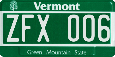 VT license plate ZFX006