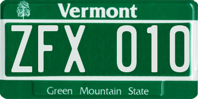 VT license plate ZFX010