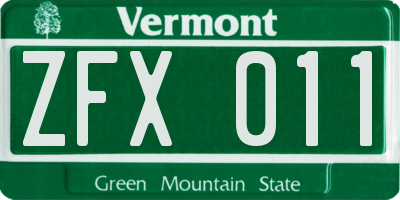 VT license plate ZFX011