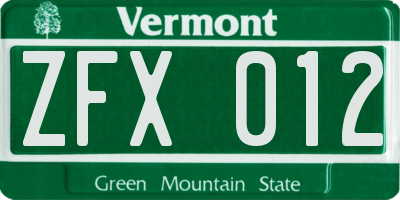 VT license plate ZFX012