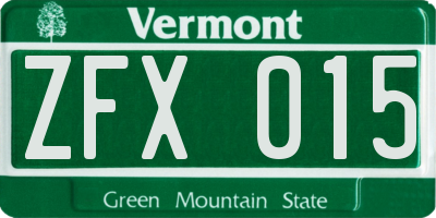 VT license plate ZFX015