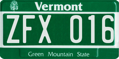 VT license plate ZFX016
