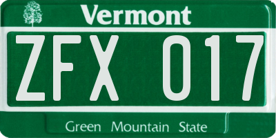 VT license plate ZFX017