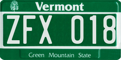 VT license plate ZFX018