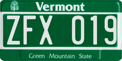VT license plate ZFX019