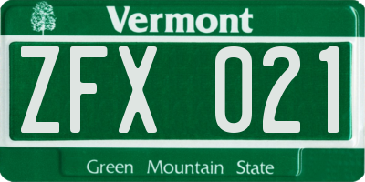 VT license plate ZFX021