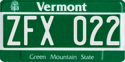 VT license plate ZFX022