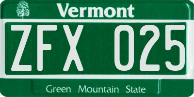 VT license plate ZFX025