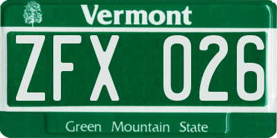VT license plate ZFX026