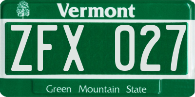 VT license plate ZFX027