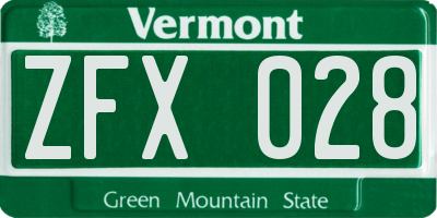 VT license plate ZFX028