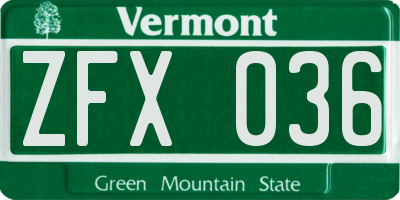 VT license plate ZFX036