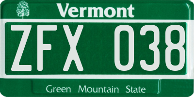 VT license plate ZFX038