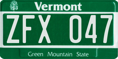 VT license plate ZFX047