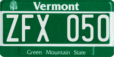 VT license plate ZFX050