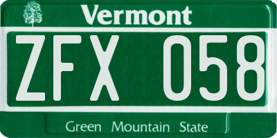 VT license plate ZFX058