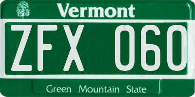 VT license plate ZFX060
