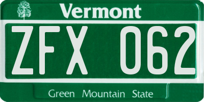 VT license plate ZFX062