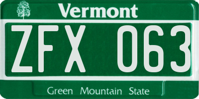 VT license plate ZFX063