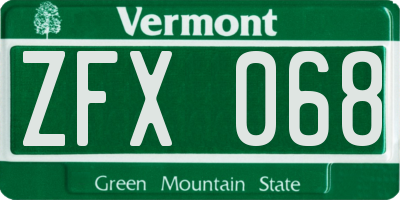 VT license plate ZFX068