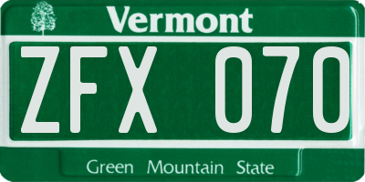 VT license plate ZFX070