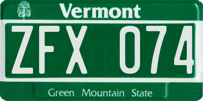 VT license plate ZFX074