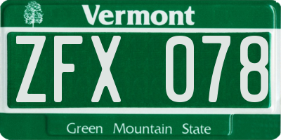 VT license plate ZFX078