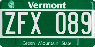 VT license plate ZFX089