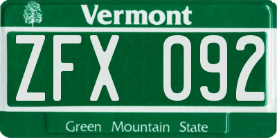 VT license plate ZFX092
