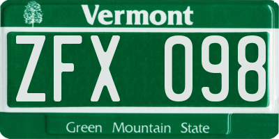VT license plate ZFX098