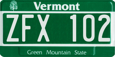 VT license plate ZFX102